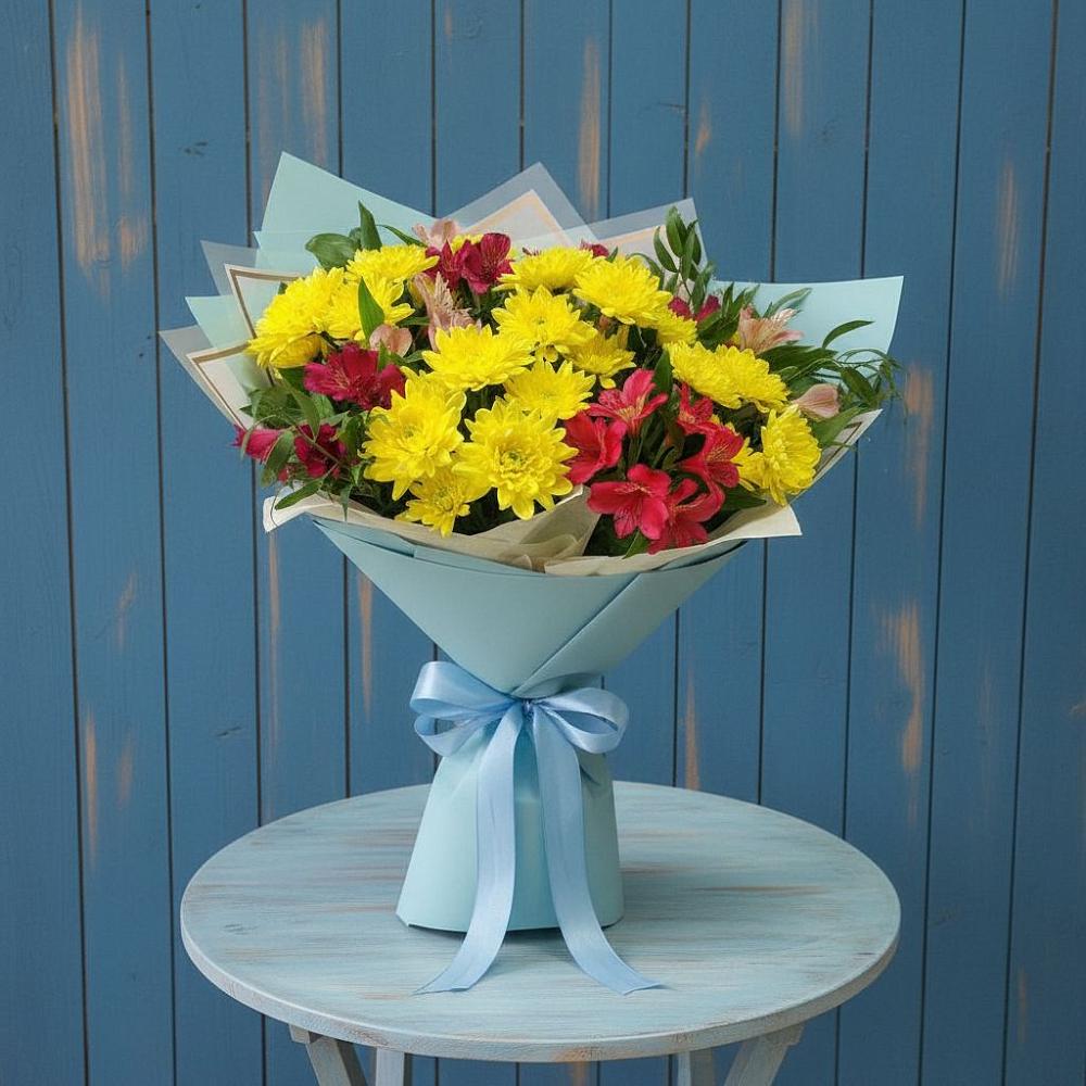 Букет цветов из: Альстромерии и Хризантемы в Павловскую слободу