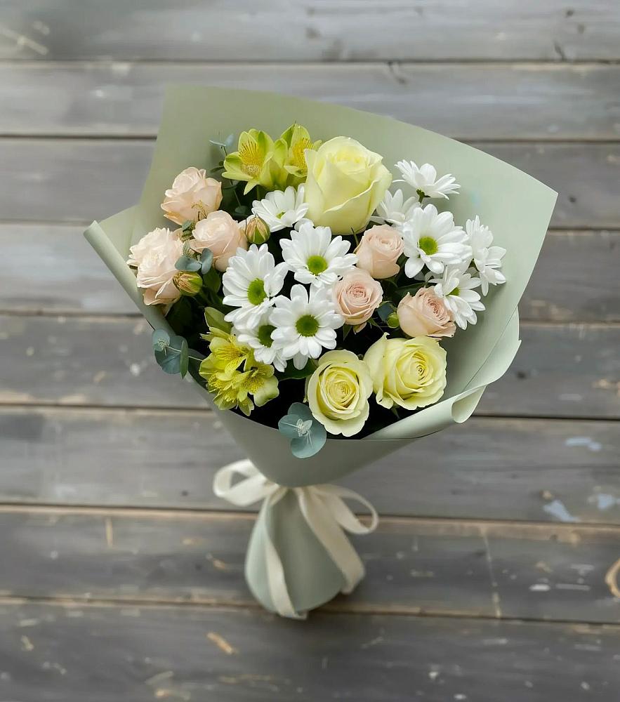 Букет цветов из: Альстромерии, Розы и Хризантемы в Павловскую слободу