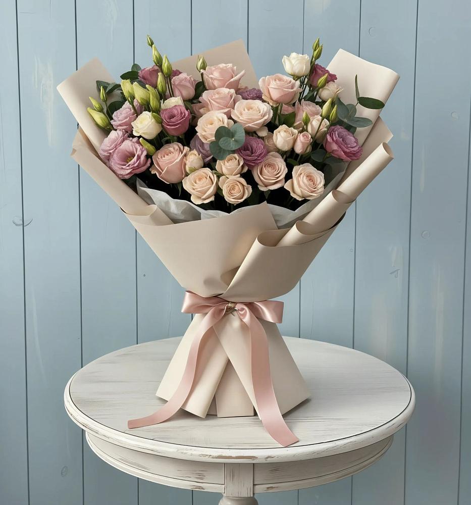 Букет цветов из: Розы и Лизиантусы в Павловскую слободу