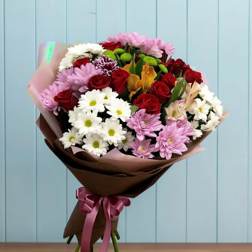 Букет цветов из: Розы, Хризантемы и Альстромерии в Павловскую слободу