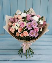 Букет цветов из:  Хризантемы, Розы и Альстромерии #REPLACE_PRED# Павловскую слободу
