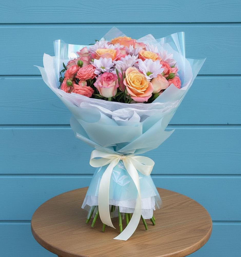 Букет цветов из: Хризантемы и Розы в Павловскую слободу