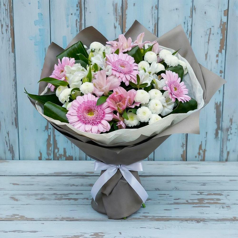 Букет цветов из: Герберы, Альстромерии и Хризантемы в Павловскую слободу