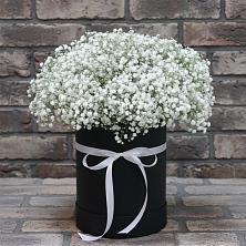 Цветочная композиция из Гипсофила в шляпной коробке в Павловскую слободу